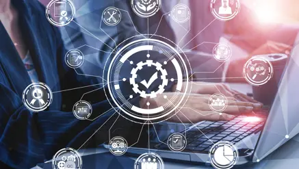 Quality Assurance and Quality Control Concept - Modern graphic interface showing certified standard process, product warranty and quality improvement technology for satisfaction of customer.